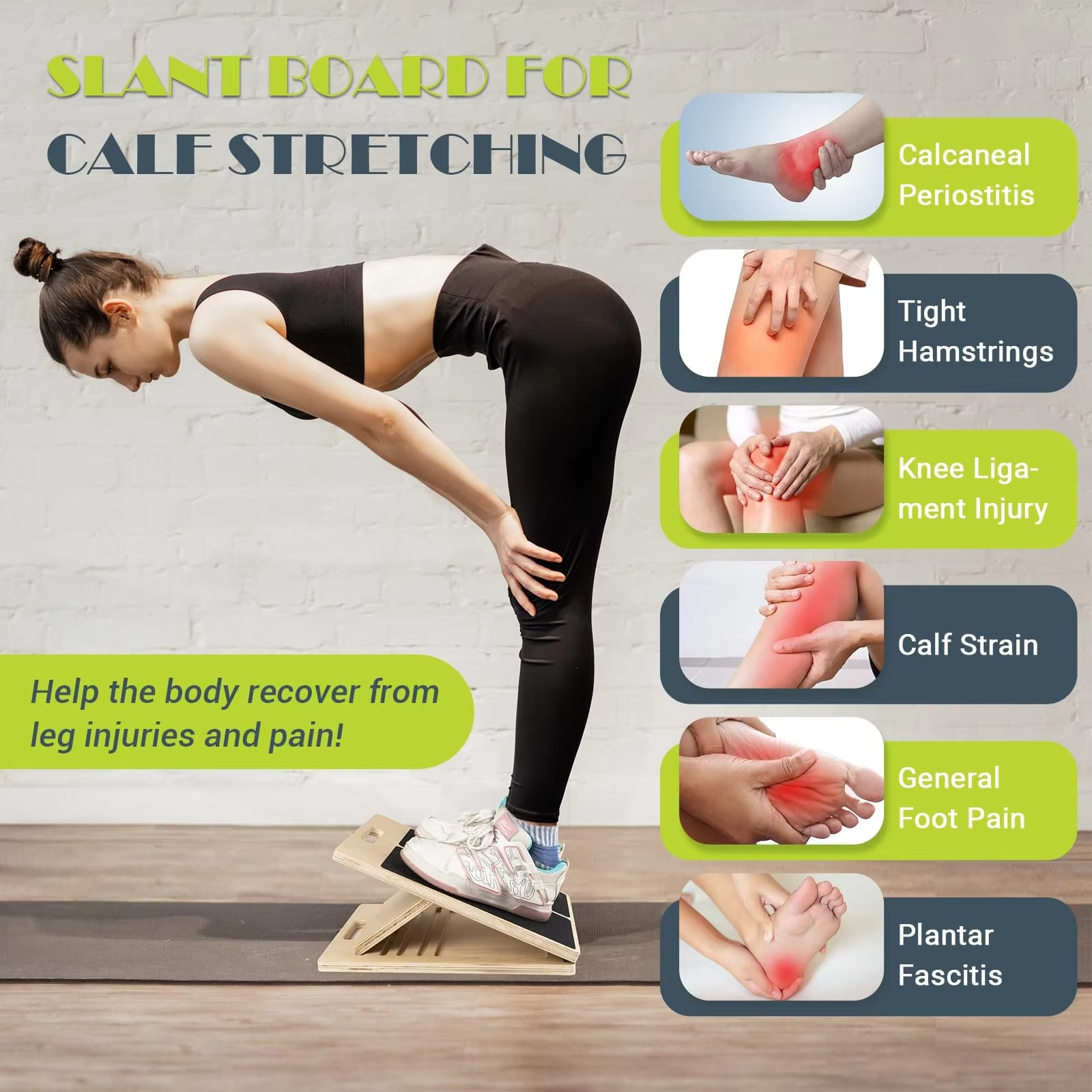 Portable Slant Board For Calf Stretching - Adjustable Wooden Incline Board