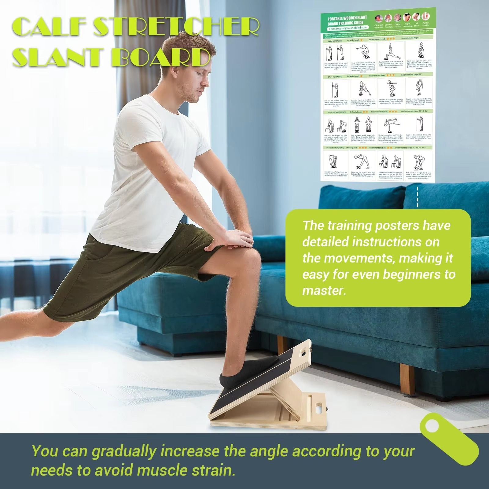 Wooden Slant Board Adjustable Incline Board Portable Calf Stretcher Heavy Duty Calf Stretch Board for Knees Ankle Heel Feet Leg - Image 5