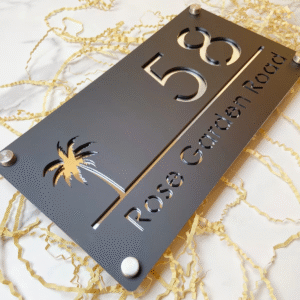 Modern Palm Tree House Number Plaque – Custom Acrylic Address Sign for Outdoor Use