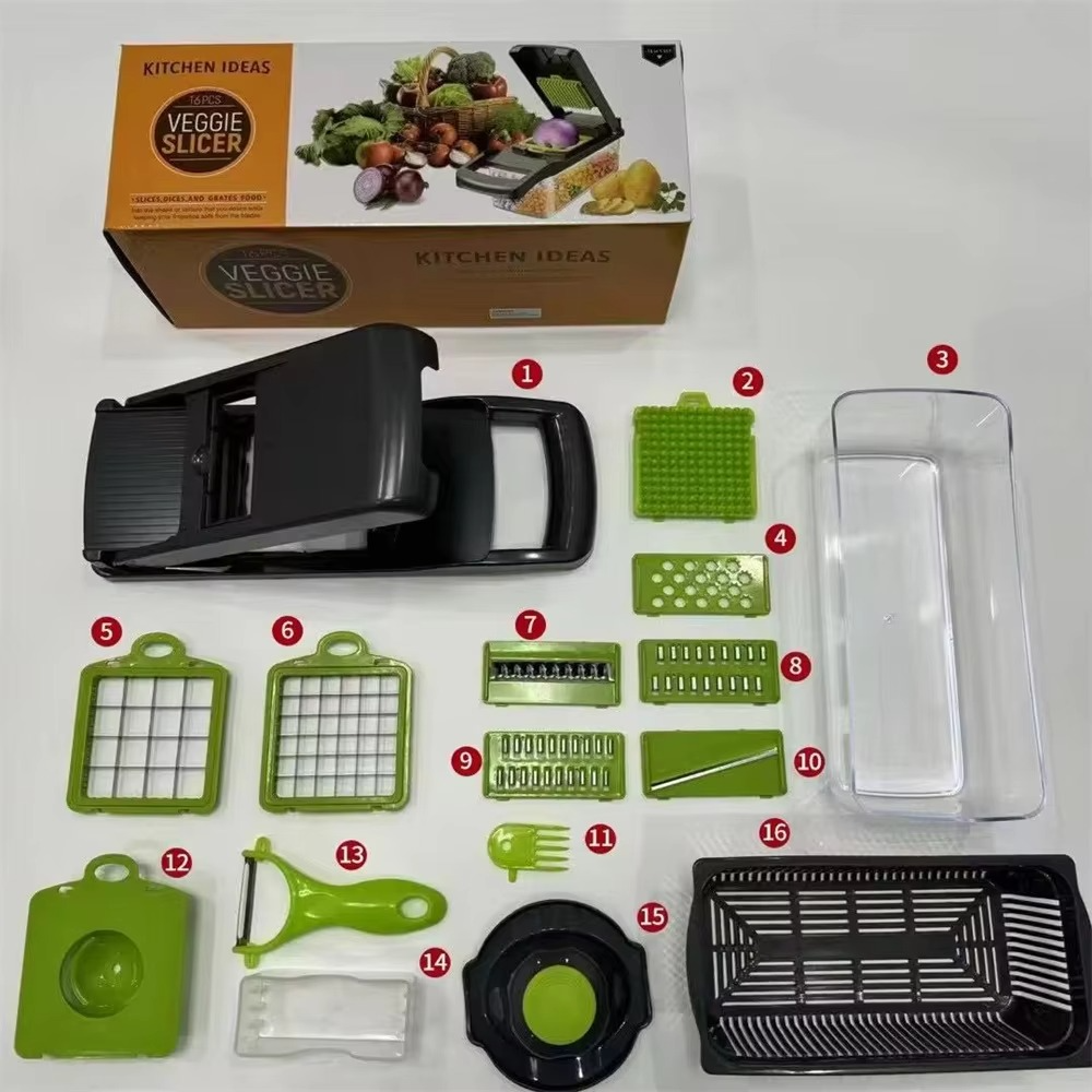 16pcs Vegetable Cutter Multifunctional Slicer Fruit Potato Peeler Carrot Grater Kitchen accessories basket vegetable Slicer - Image 5