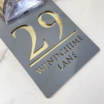 Custom Solar LED House Number Sign – Personalised Acrylic Address Plaque - Gray Gold