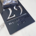 Custom Solar LED House Number Sign – Personalised Acrylic Address Plaque - Black Silver