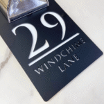 Custom Solar LED House Number Sign – Personalised Acrylic Address Plaque - Black White