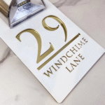 Custom Solar LED House Number Sign – Personalised Acrylic Address Plaque - White Gold