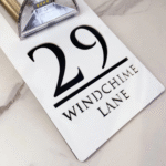 Custom Solar LED House Number Sign – Personalised Acrylic Address Plaque - White Black